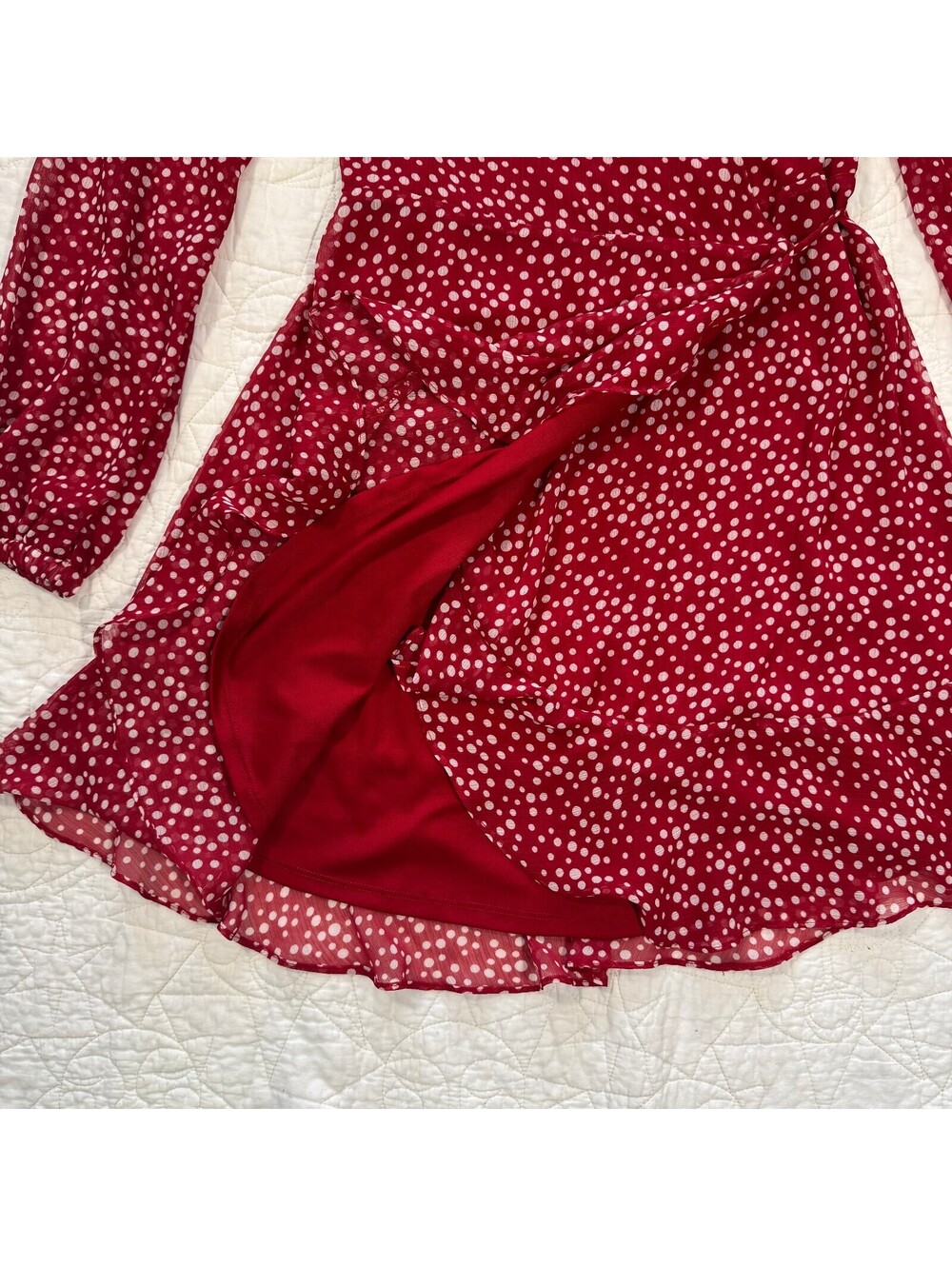 All In Favor Red and White Polka Dot Mini Rap Dress Size small - Picture 2 of 5